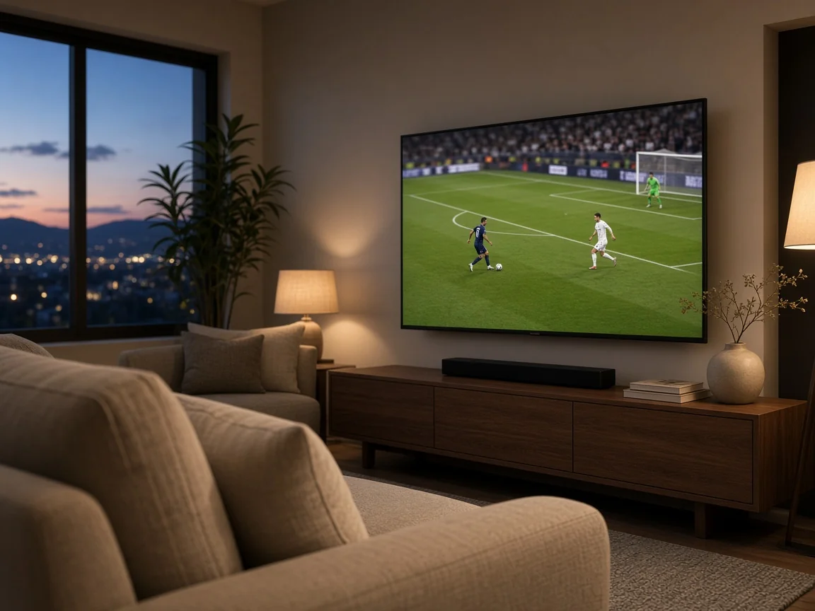 Mujib Cast IPTV on a living room TV